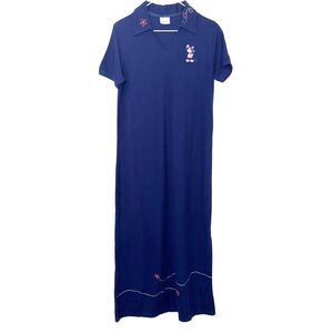 Disney Mickey Mouse Embroidered Collared Maxi Shirt Dress - Navy 6